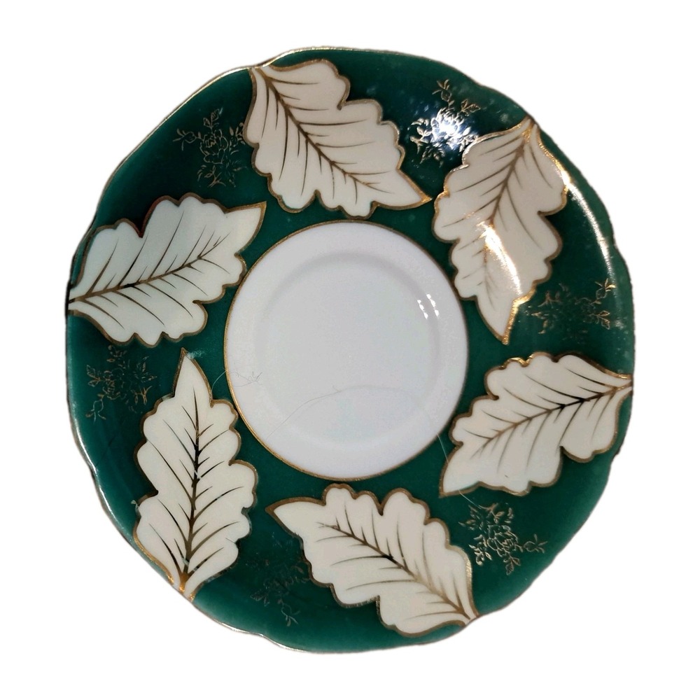 Vtg Ucagco China - Hand Painted Leaf Pedestal Teacup And Saucer x 4 Grn/Gold - Picture 3 of 5